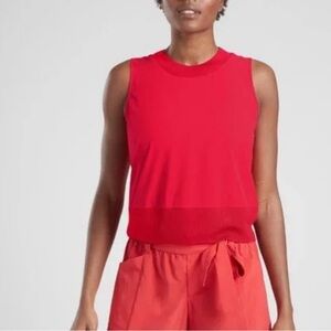 ATHLETA Zephyr Shell Tank Hibiscus Red Featherweight Ribbed Hem